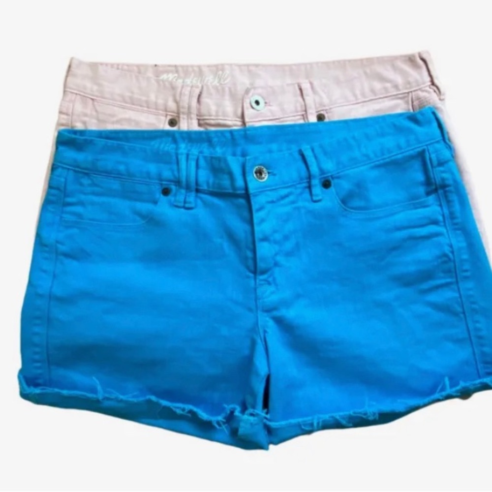 Madewell Bundle Pink + Blue Denim Frayed Hem Mini Shorts